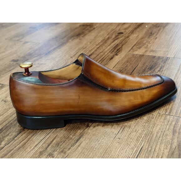 Magnanni Men’s Loafer\'s 9.5M Natural Beige Brown Burnished Leather Dress Shoes main image 5